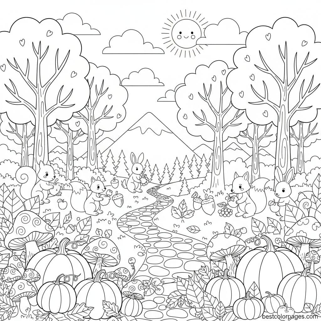 Whimsical Fall Harvest Adventure Awaits - Free Printable Coloring Page